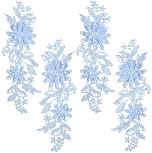 CABODYALS 2 Paar Blaue 3D Blumenapplikationen Applikationen Stickerei Wasserlösliches Bestickt Spitze Florale Spitze Patches Zum Aufnähen Basteln Abendkleider Hochzeits Kopfbedeckung Kleidung Handwerk