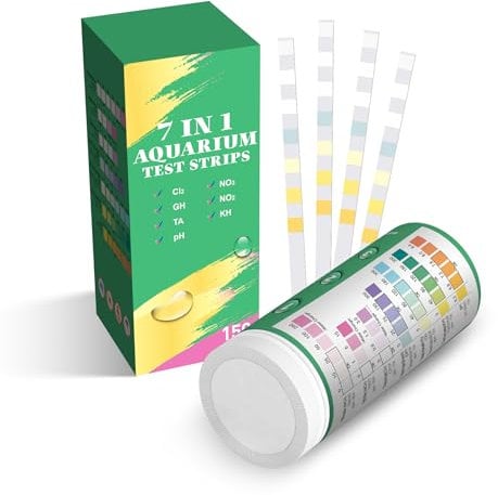 Joygain 7 IN 1 Teststreifen Aquarium for Wassertest: 150 Stück Aquarium Teststreifen Genaue Prüfung Nitrat Nitrit Chlor Gesamthärte Gesamtalkalität Carbonat pH-Wert (7IN1)