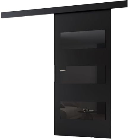 MINIO go for it - Porte Coulissante Interieur avec Rail CLEAN E, Portes Coulissantes Murales Intérieures, Coulis, Complet Raille Doors, Ensemble Porte Interieur (Noir Mat 86x205 cm)