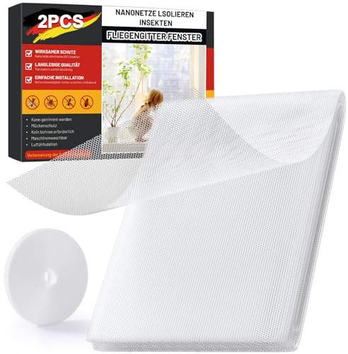 Fliegengitter Fenster Insect Stop 2er Pack,Insektenschutz Fenster Ohne Bohren 150x250 cm, Fliegennetz, Mückennetz Fenster, Fenstergitter Insektenschutz, Weiß