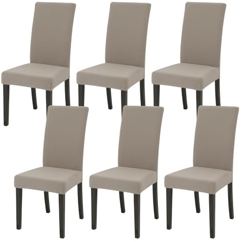 FRKOKRFA Stuhlhussen 6er Set Dehnbare Esszimmer Stuhlberzug, Abnehmbare Waschbar Stuhlübezug, Moderne Elastische Hussen für Haus, Hotel, Bankett, Partys Deko und Hochzeit (Khaki)