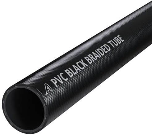 25mm (1) x 33mm (1-5/16) Black PVC Braided Hose – Food Grade, Oil, Water & Fuel Reinforced Pipe 1 Metre