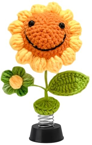 HSUYUN Auto Deko, Gestrickte Sonnenblume Dekoration, Shake Wackelkopf Figur Auto, Häkel-Sonnenblumen-Armaturenbrett-Dekorationen, Sonnenblume Deko Büro,für Dekoration, Verschenken