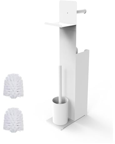 Juego de baño Relaxdays, (Alto x Ancho x Fondo): 67 x 22 x 12 cm, Soporte Papel higiénico, escobilla, Blanco.