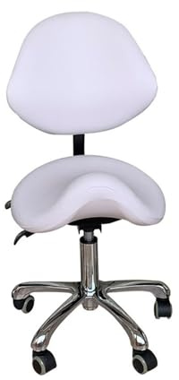 FXLUHAY Verstellbarer Sattelhocker mit Rückenlehne, Stühle, Rollstuhl mit Rückenlehne for Schönheitssalon, Massage, Zahnklinik, Home-Office-Einsatz,(White,200#)