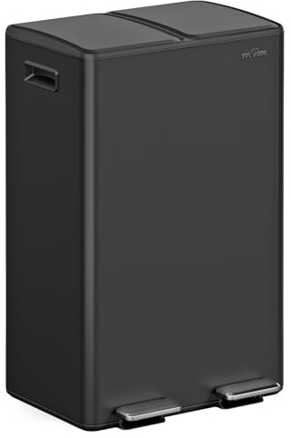 mVm Cubo de Basura Cocina, 2 Compartimentos 2 x 30L Papelera de Cocina de Acero Inoxidable con Pedales, Papelera Moderna y Robusta, Cierre Suave, para Cocina, Salón, Negro