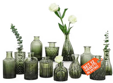 Avilia - Set 12 Vasi in Vetro Assortiti, vasi per piante da interno per Decorazioni Floreali e Centrotavola, Design Elegante con Forme Diverse, Ideali per Fiori Freschi, Secchi o Artificiali