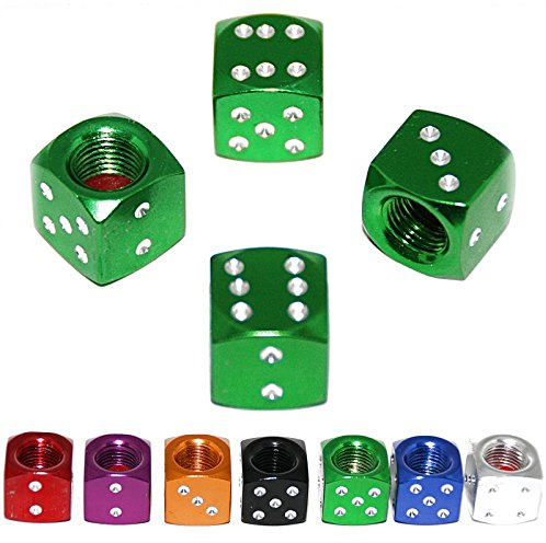LED-Mafia 4er Ventilkappen Set - Würfel Cube Chrom Dice Bike Auto Motorrad Fahrrad Ventile (grün)
