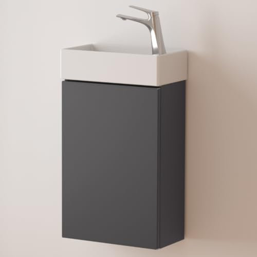 Durovin Bathrooms 400mm Wall Mounted Storage Cabinet Vanity Unit Include Basin for Cloakroom Bathroom- Soft Close Door - 710mm × 220mm(H×D) - Light Gray