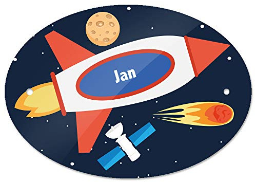Eurofoto Türschild mit Namen Jan und Weltraum-Motiv mit Rakete für Jungen | Kinderzimmer-Schild