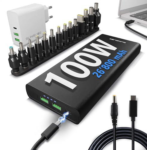 Batterie Externe Gravity 100 Sunslice 26800 mAh, Chargeur Rapide Emperion 65W, Set de 12 Adaptateurs Universels, USB-C Power Delivery 100W, Recharge Rapide pour Ordinateurs et Smartphones