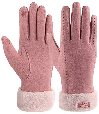 ZASFOU Guanti invernali da donna, con rivestimento in pile termico, spessi e caldi,Rosa,M