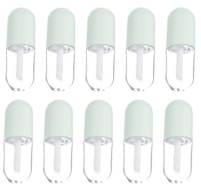 Lurrose 10pcs Cute Capsule Shaped Mini Lip Gloss Tubes Empty Lip Balm Bottles Reusable Refillable Clear Lipstick Containers with Wand for DIY Lip Cosmetic 5ml Green