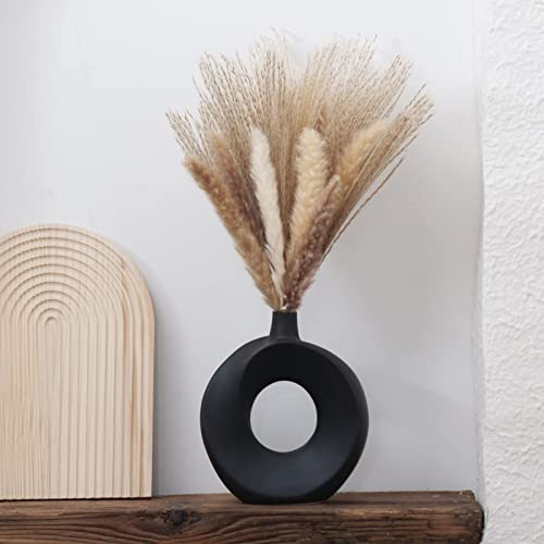 Cutfouwe Vase für Pampasgras,Vase Schwarz,Keramik Donut Vase,Modern Blumenvase,Nordic Ring Form Abstraktion Kunst Dekovase für Home Office Dekor,Tischdeko,M