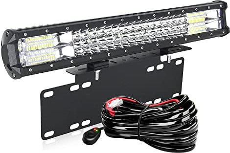 AUXTINGS 20 inch LED Light Bar 288W Triple Row Spot Flood Beam Fog Lights with Wiring Harness Kit,15 inch Number Plate Holder for Jeep Truck Car ATV SUV 4X4 Boat Trailer,12V 24V Waterproof
