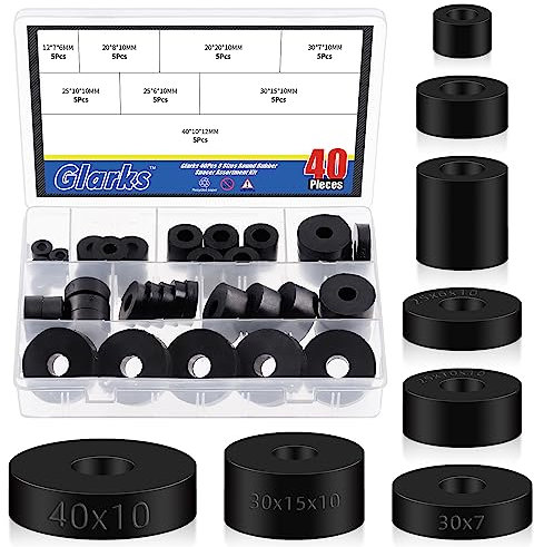 Glarks Kit surtido de espaciadores redondos de goma de 8 tamaños, arandelas de neopreno redondas negras multiusos, bujes espaciadores de goma antivibración para reparación eléctrica y accesorios de
