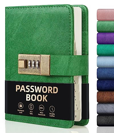 WEMATE Password Book with Lock, Password Book with Alphabetical Tabs 600+ Password Spaces, Password Logbook with Lock, Password Keeper for Computer 4.33 X 6.18 Inch Grass Green