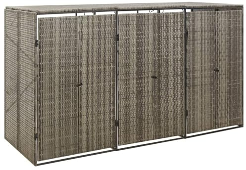 Triple Wheelie Bin Shed, CIADAZ Privacy Screen Cover, Wheelie Bin Storage, Wheelie Bin Hideaways, Wheelie Bin Covers, Wheelie Bin Store, Grey 207x80x117 cm Poly Rattan