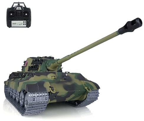 wheelfun Heng Long RC-Panzer 1/16 7.0 Customized King Tiger 3888A Metallräder Laufrückstoß Infrarot-Kampf 360° drehbarer Turm Rauchgenerator BB-Schuss Airsoft-Panzer, der schießt