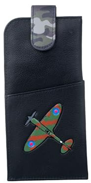 Mala Leather Spitfire Plane - Custodia per occhiali in pelle con linguetta superiore, Nero , Taglia unica