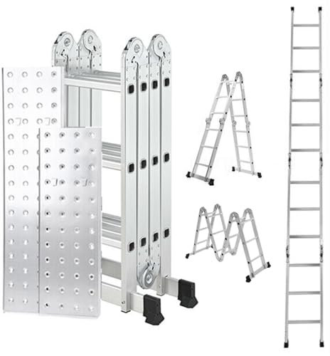 3.46m Heavy Duty Lightweight Aluminium Folding and Ladders Extendable Multi-Purpose Work Platform Combination Ladder - Step/Stair ladders decorating