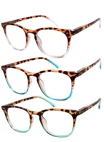 Dolarosey Vintage Reading Glasses_ 3 Pack Spring Hinge_ Ultra-Clear Vision_Matte Finish for a Smooth Feel and Classy Design (Blue Green Transparent, 2.5x)