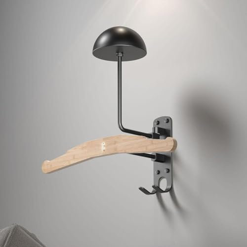 Motorrad Helmständer mit Garderobe, Helmhalter Wandhalterung, mit 2 Haken Helmaufhänger, für Mäntel, Mützen, Fußball Baseball Motorrad Garderobenleiste (Woodiness)