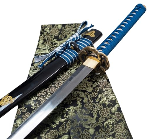 Full Tang Handgefertigtes Japanisches Samurai-Schwert Flexibles Schlangen Messing Tsuba geschmiedetes gefaltetes Damaskus Stahl Katana echtes Schwert