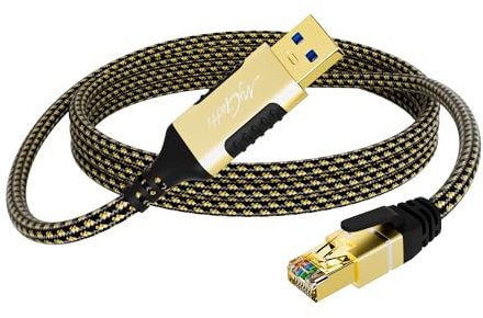 Cavo da USB a Ethernet, 1,5 m, USB-A 3.0 a RJ45, FTP, cavo di rete LAN schermato ad alta velocità da 1 Gbps, collegato direttamente, compatibile con laptop, PC, MacBook, Switch, Windows, macOS, Linux