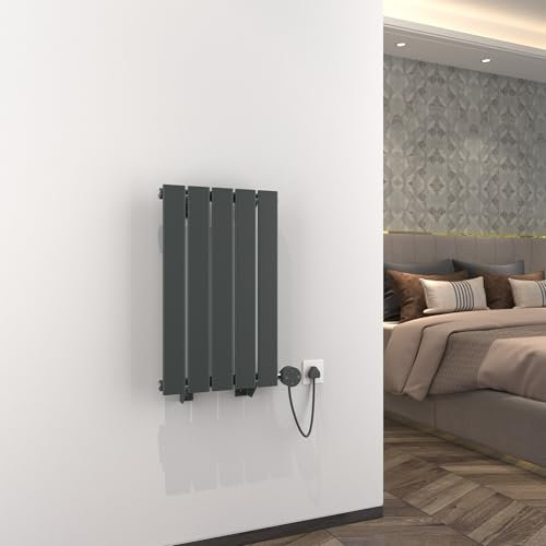 Radbliss Heizkörper Elektrisch mit Thermostat 385x630mm Ölradiator, Anthrazit, 300W Heizelement, Flach Horizontal Design Elektroheizkörper mit timer, Touch-Steuerung oder APP-Steuerung