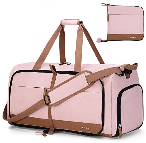Lekesky Reisetasche Große 80L mit Schuhfach, Faltbare Reisetasche Weekender Damen fur Reisen, Krankenhaus, Strand, Camping (Rosa)