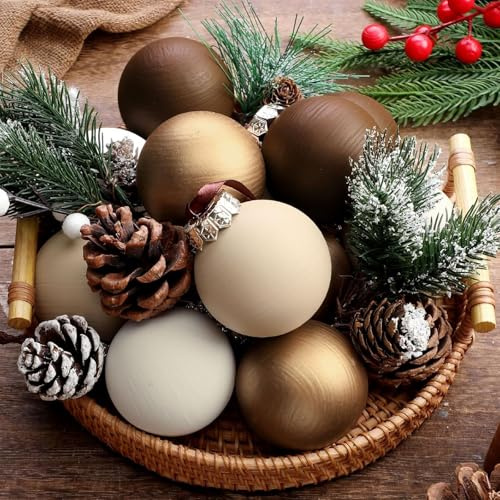 Suilung 12 Pcs Neutral Textured Christmas Ball Ornaments Rustic Matte Xmas Tree Decorations 2.4 Inch Metallic Bronze Xmas Baubles Antique Farmhouse Modern Christmas Decor for Tree Home (Neutral)
