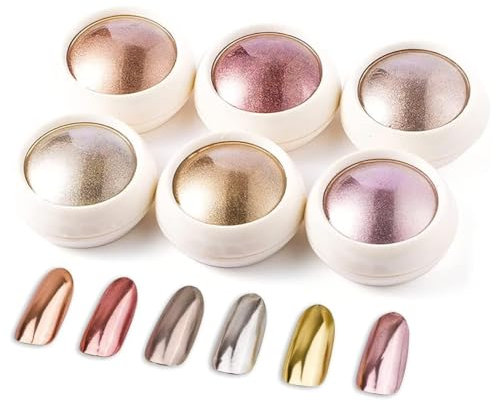 FENQURO 6 Pcs Polvere per Unghie Cromate in Oro Rosa, Set Polvere Pigmenti Metallici Unghie, Polvere di Glitter per Unghie Lucida con Effetto Specchio Magico per la Decorazione Nail Art