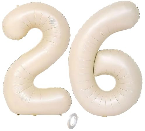 Balorise 40 Zoll Aluminium Luftballon Beige Zahl 26/62, Helium Unterstützt, Ballon Nummer 0-9, 10-100 (101cm), große Folienballons Dekoration für Geburtstagsfeier, Hochzeit, Jubiläum