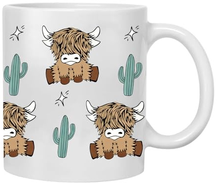 Highland Cow Mug 11oz, Cute Animal Patterns Ceramic Cup, Double Sided Printed Coffee Cup, Funny Mugs for Weekend Brunches, Office Desks, Countryside Retreats, Highland Cow Gifts (Highland Cow 1)