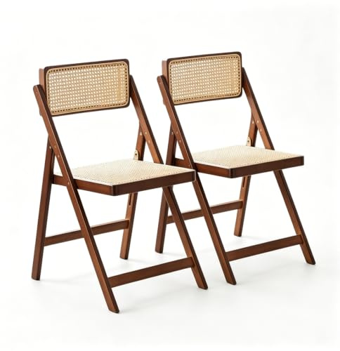 NIKSHI Rattan Klappstuhl, Rückenlehne Stuhl, Minimalist Homestay, Bambus Bürostuhl, Wohnzimmer Stuhl, Freizeit Rückenlehne, Essstuhl, 2 Stück Stuhl,Walnut