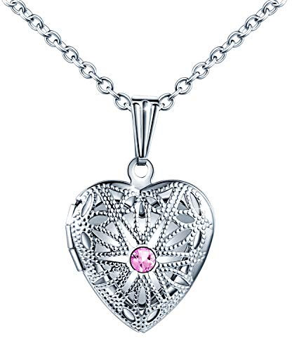 MicLee Collana da donna con ciondolo a forma di cuore, in acciaio inox, con foto di medaglione con amuleto in confezione regalo