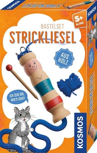 KOSMOS 712600 Strickliesel, aus Holz, Komplett-Set, Leichter Einstieg ins Stricken Lernen, für Kinder ab 5 Jahre, Bastel-Set mit Strick-Nadel und Wolle, Handarbeiten, DIY