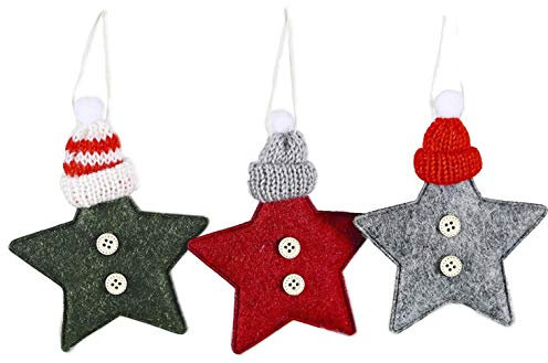 BoBoU Weihnachtsschmuck Sterne 3er-Set aus Holz und Filz Weihnachtliche Baumanhänger Weihnachtsbaumschmuck Deko Anhänger Weihnachtsdekoration Geschenkdekoration