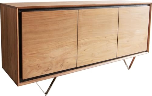 DELIFE Kommode Stonegrace Akazie Natur 145 cm 3 Türen Steinfurnier V-Fuß Sideboard