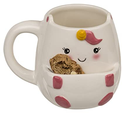 MIJOMA Henkelbecher mit Keksfach – Lustige Tasse aus Dolomit, 400 ml, origineller Kaffeebecher mit Snackfach, witziges Mitbringsel für Keks- & Teeliebhaber (Einhorn)