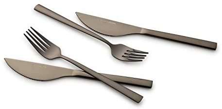 ECHTWERK Pizzabesteck-Set, Pizzaset, Steakbesteck, Essbesteck 4-teilig für bis zu 2 Personen, Mit 2 Pizzamessern und 2 Pizzagabeln aus Edelstahl, Black-Edition Angelini