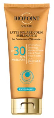 Biopoint Solaire - Latte Solare Corpo Sublimante SPF 30 con Acceleratore di Abbronzatura, Azione Antiossidante e Idratante, Dona una Pelle Dorata e Luminosa, 200 ml