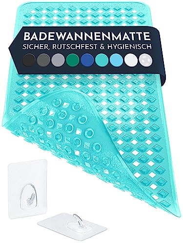 Homerella Badewannenmatte rutschfest Hautsensitiv 88x39cm, INKL. AUFHÄNGUNG | Antirutschmatte Badewanne BPA frei | Duschmatte schimmelresistent & maschinenwaschbar | Badematte rutschfest