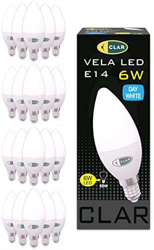 CLAR - Lampadine LED E14 Candela 6W, Effetto Fiamma, Luce Naturale 4000K, Equivalente 40–50W (Pack 20)