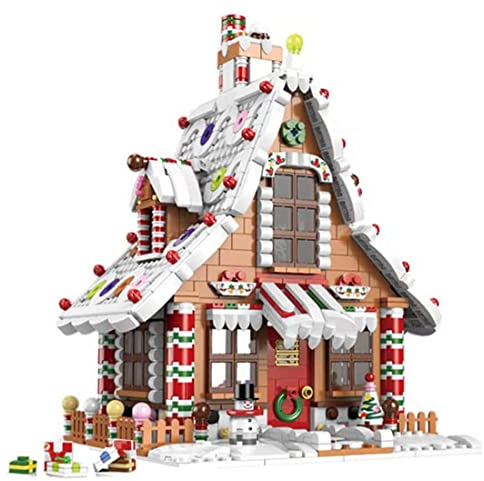 AKOGD Lebkuchenhaus Bausteine für Weihnachten, 1455 Teile Weihnachten Haus mit Figur, DIY Weihnachtsspielzeug Klemmbausteine Bauset Konstruktionsspielzeug