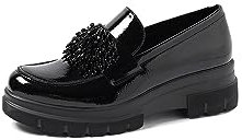 QUEEN HELENA Mocassini con Plateau Casual Eleganti Francesine Donna X29-58 (Nero, Sistema Taglie Calzature EU, Adulto, Donna, Numero, Media, 37)