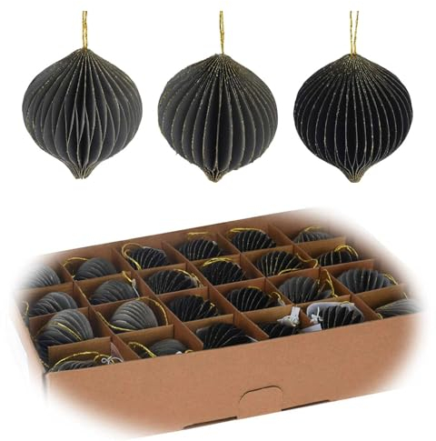 LS-LebenStil Papier Set Deko-Anhänger 3X Wabenball Zwiebeln Grau Anthrazit Schwarz 6cm Weihnachten Baumschmuck Wabenball Honeycomb Christbaumschmuck