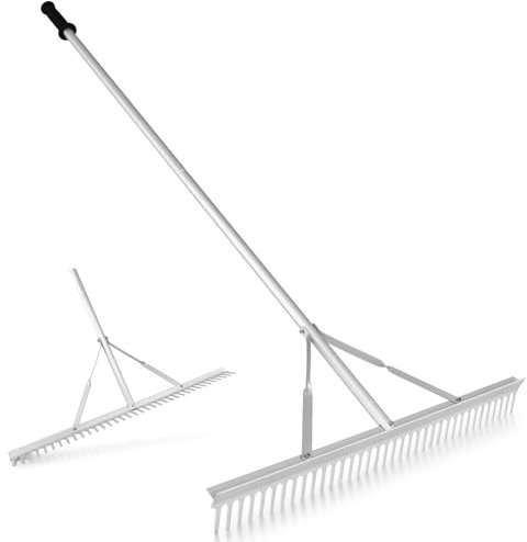 GOPLUS Râteau de Paysage, Râteau Jardin en Aluminium avec Tête Double Face de 91 cm, 36 Dents, Manche Antidérapant 174 cm, pour Niveler, Ameublir Le Sol, Entretien Pelouse, Lac et Plage