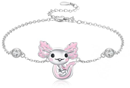 Waysles Axolotl Armband 925 Sterling Silber - Verstellbares Tier Schmuck, Süßes Salamander Geschenk für Frauen, Mädchen und Kinder